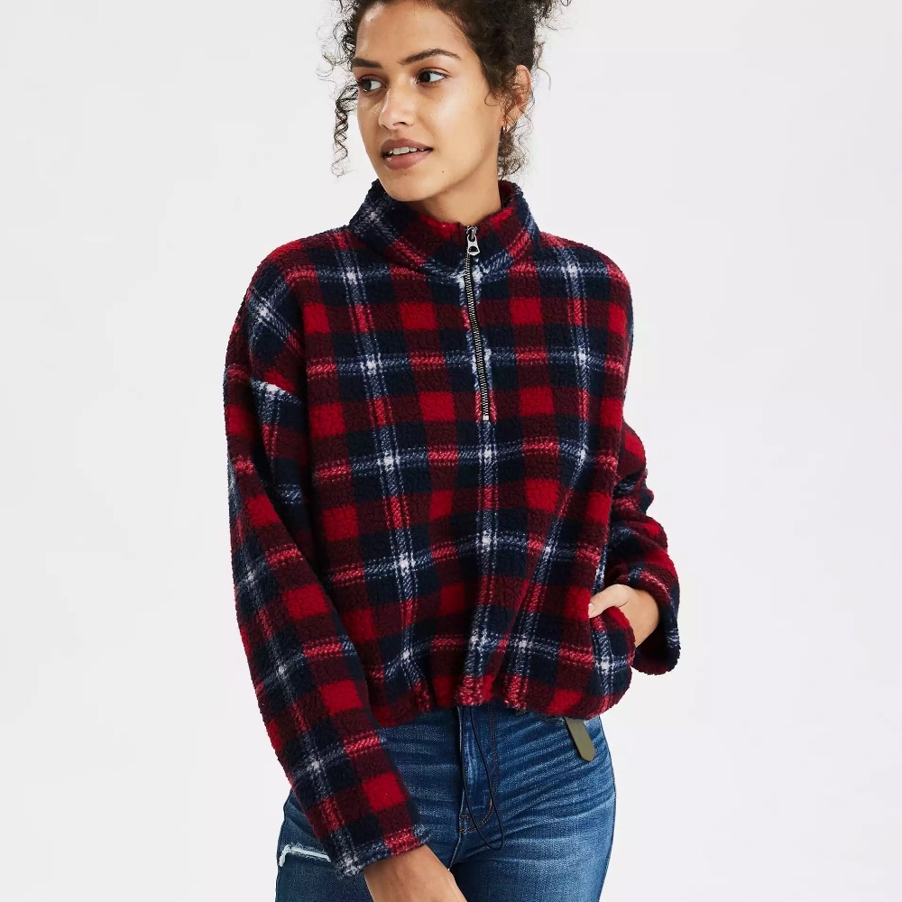 American eagle Sherpa cropped quarter zip